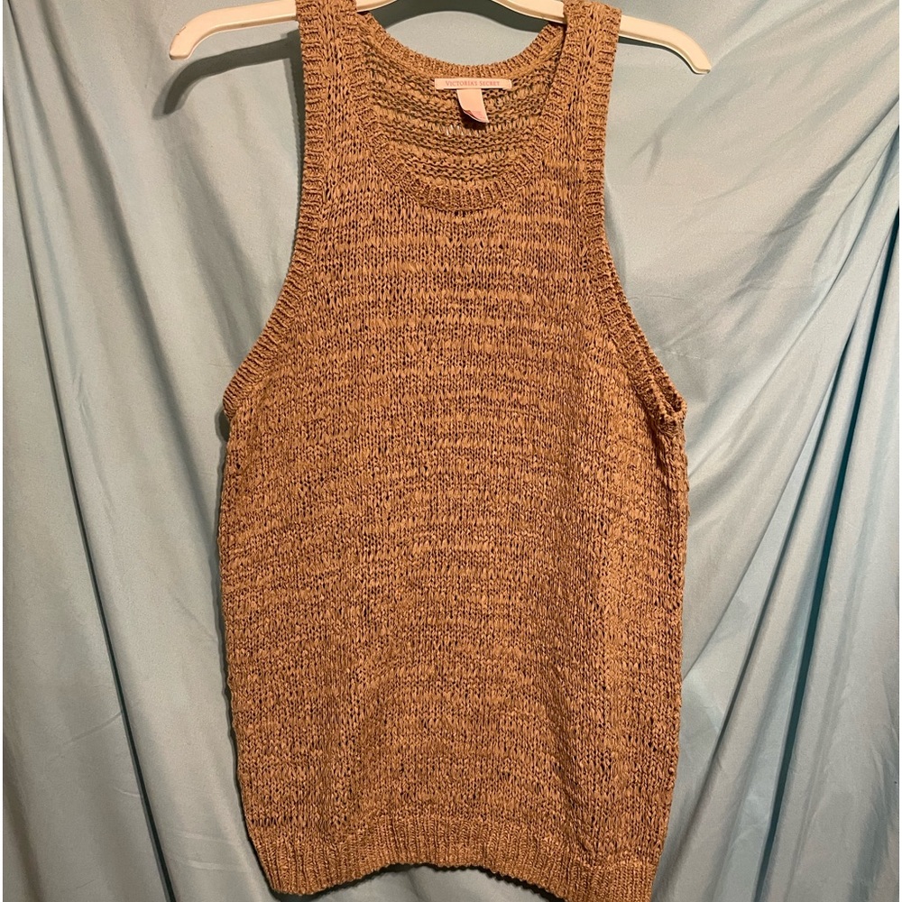 Victorias Secret open knit sleeveless top taupe size XL